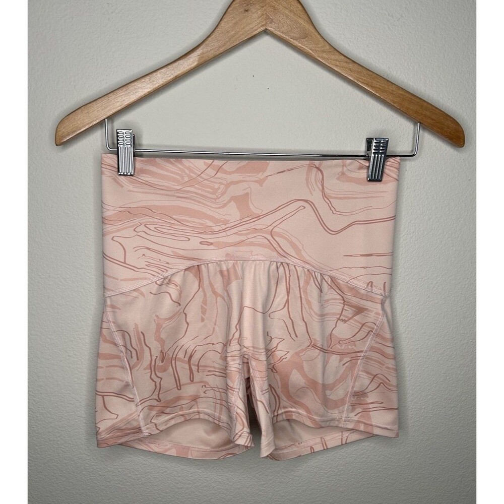 Gymshark Womens Size Medium Seamless Bike Shorts Pink Marble Scrunch Butt